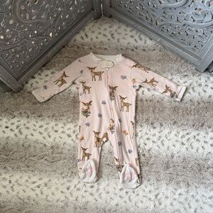 Burt's Bees Baby pink floral deer footie pajamas girls 0-3 months feminine fall